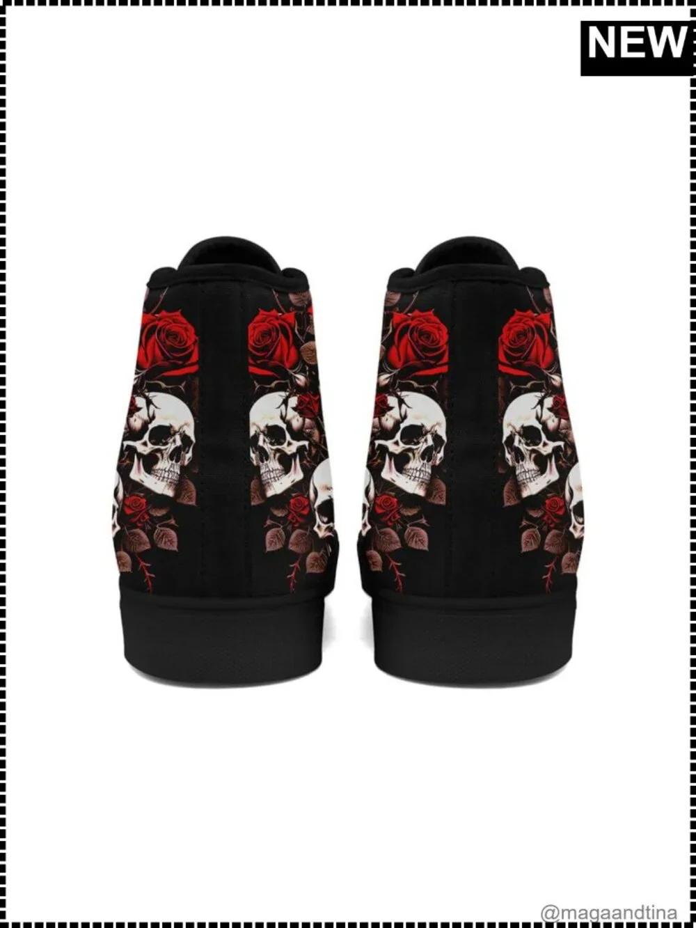 Skull High Top Canvas Sneakers Lace Up Gothic Fashion Athletic Shoes
